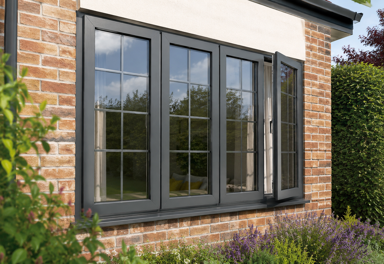 Anthracite grey flush uPVC casement windows installed in Carmarthenshire